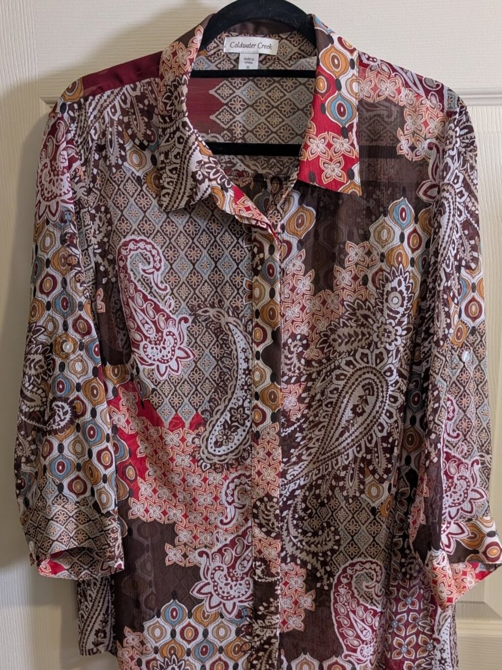 Coldwater Creek Women's Plus XL Sheer Long Sleeve Button Front Blouse